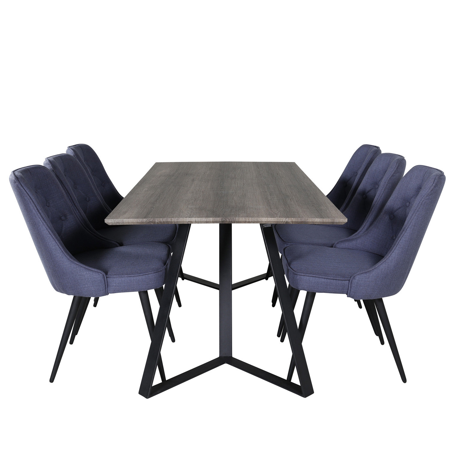 Venture Design Marina Spisebordssæt       Stole Grå Finer Sort Metal Og Blå Stof Sort Metal