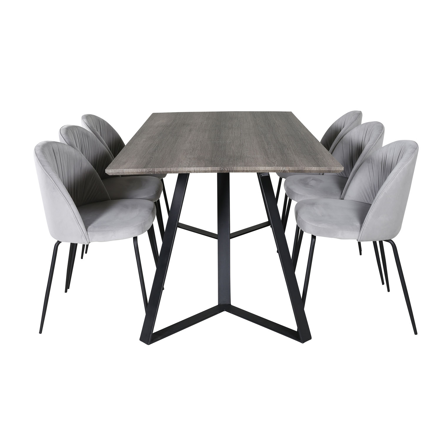 Venture Design Marina Spisebordssæt       Stole Grå Finer Sort Metal Og Grå Fløjl Sort Metal