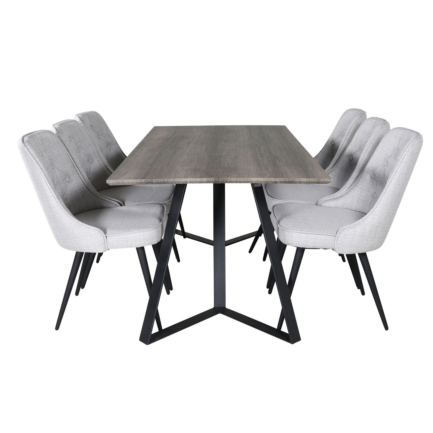 Venture Design Marina Spisebordssæt       Stole Grå Finer Sort Metal Og Lysegrå Stof Sort Metal