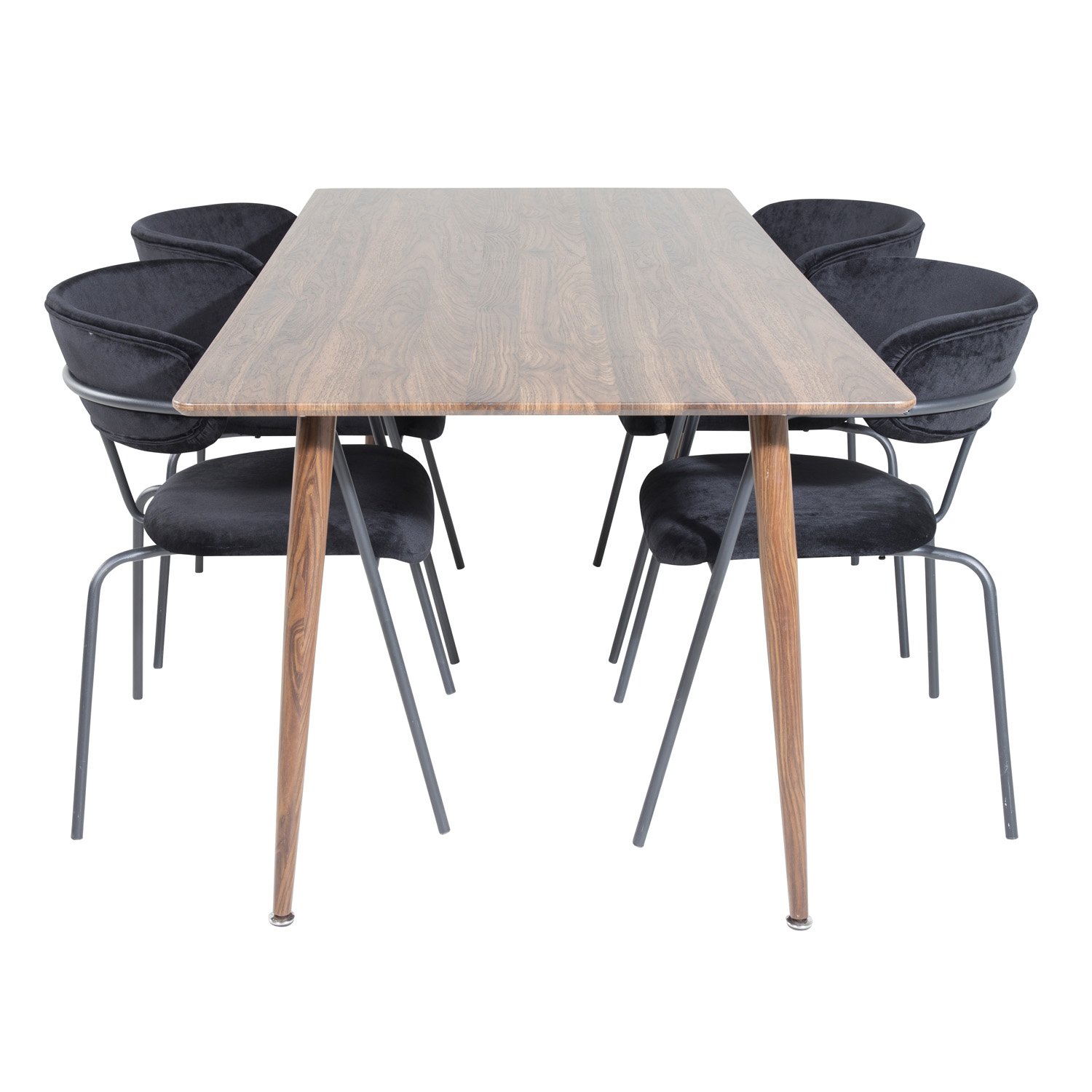 Venture Design Polar Spisebordssæt       Stole  Brun Valnøddefolie Mdf Metal  Sort Fløjl Metal