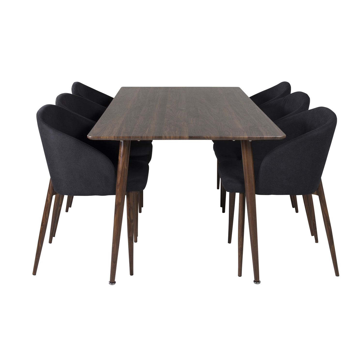 Venture Design Polar Spisebordssæt       Stole  Brun Valnøddefolie Mdf Metal  Sort Stof Foliemetal