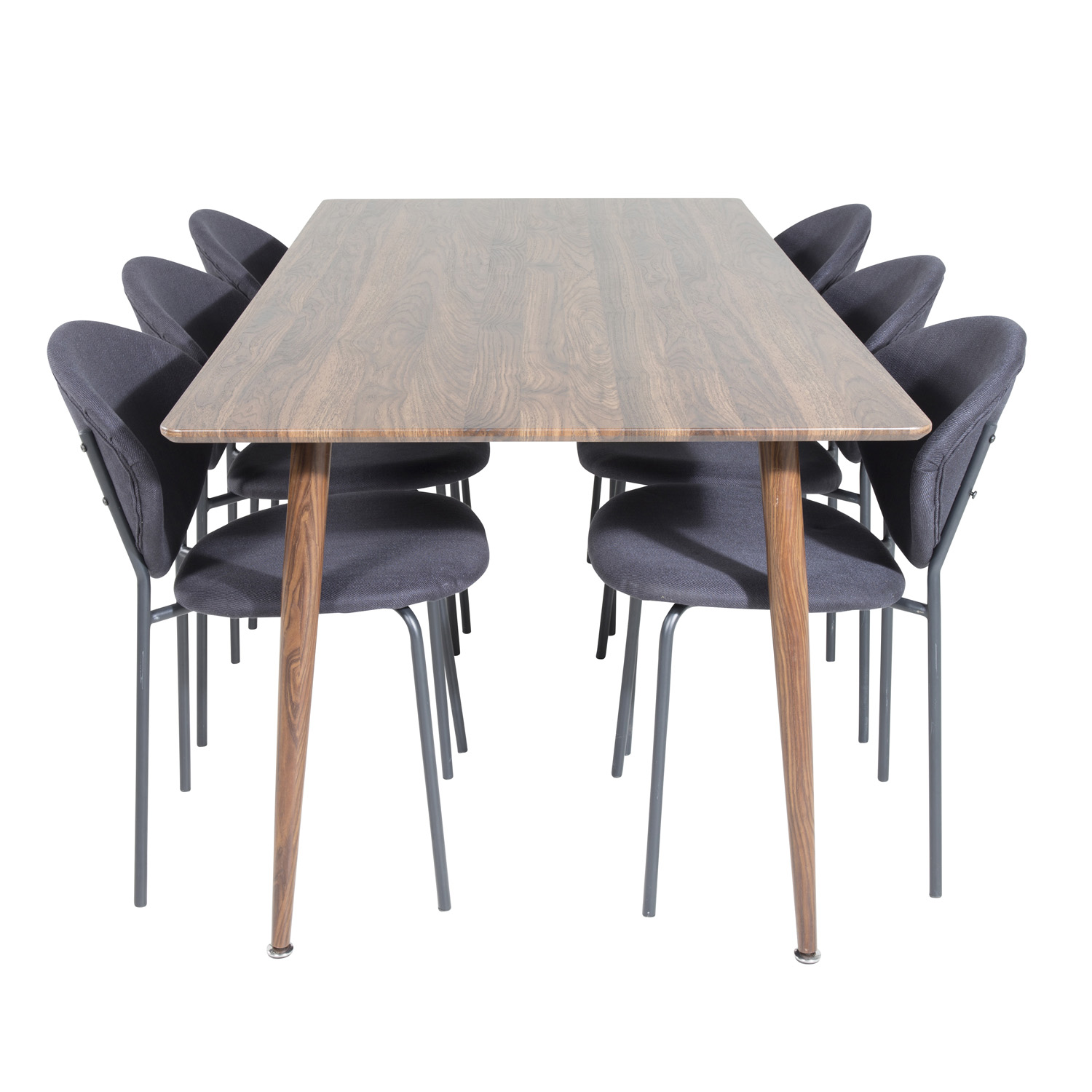 Venture Design Polar Spisebordssæt       Stole  Brun Valnøddefolie Mdf Metal  Sort Stof Sort Metal