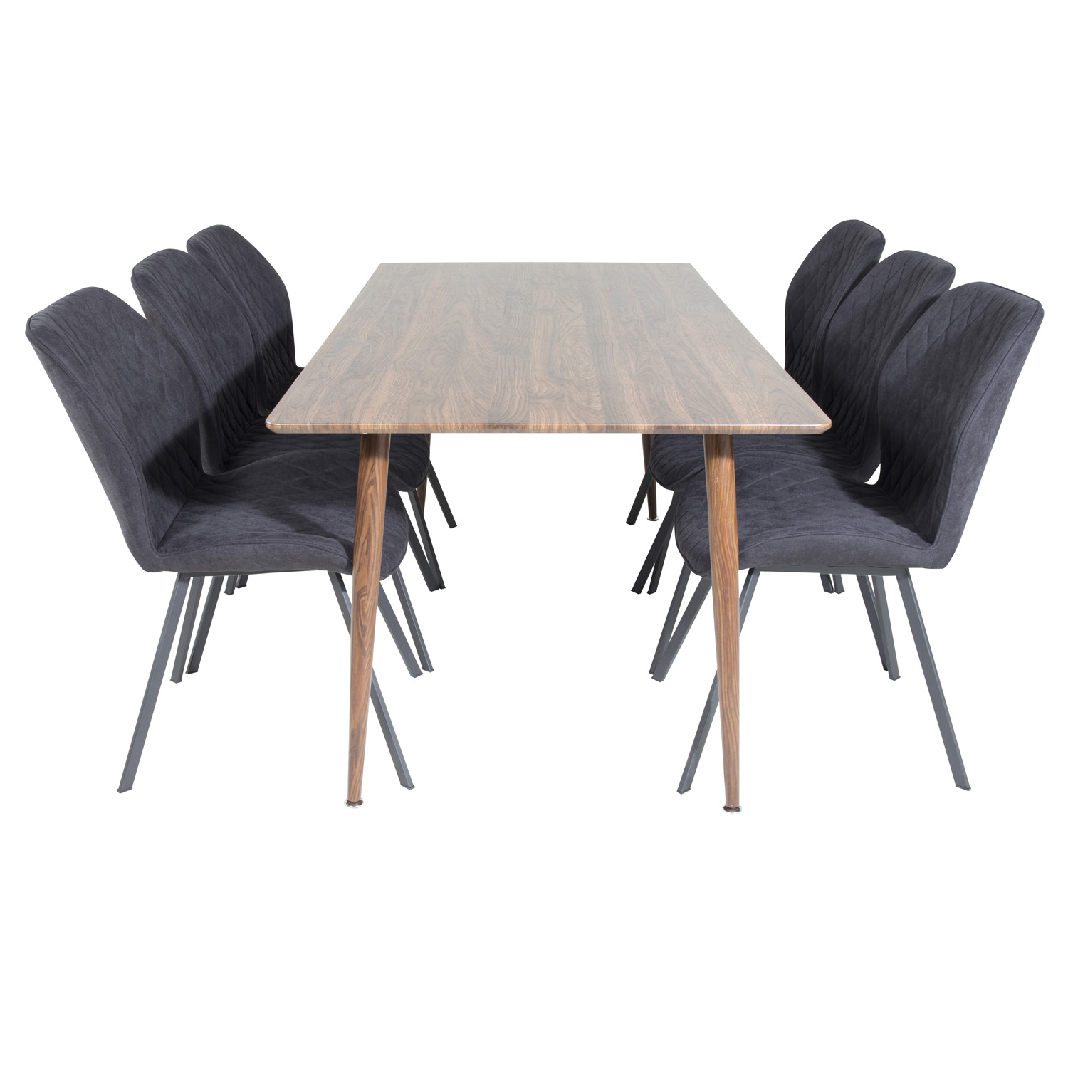 Venture Design Polar Spisebordssæt       Stole  Brun Valnøddefolie Mdf Metal  Sort Stof Sort Metal