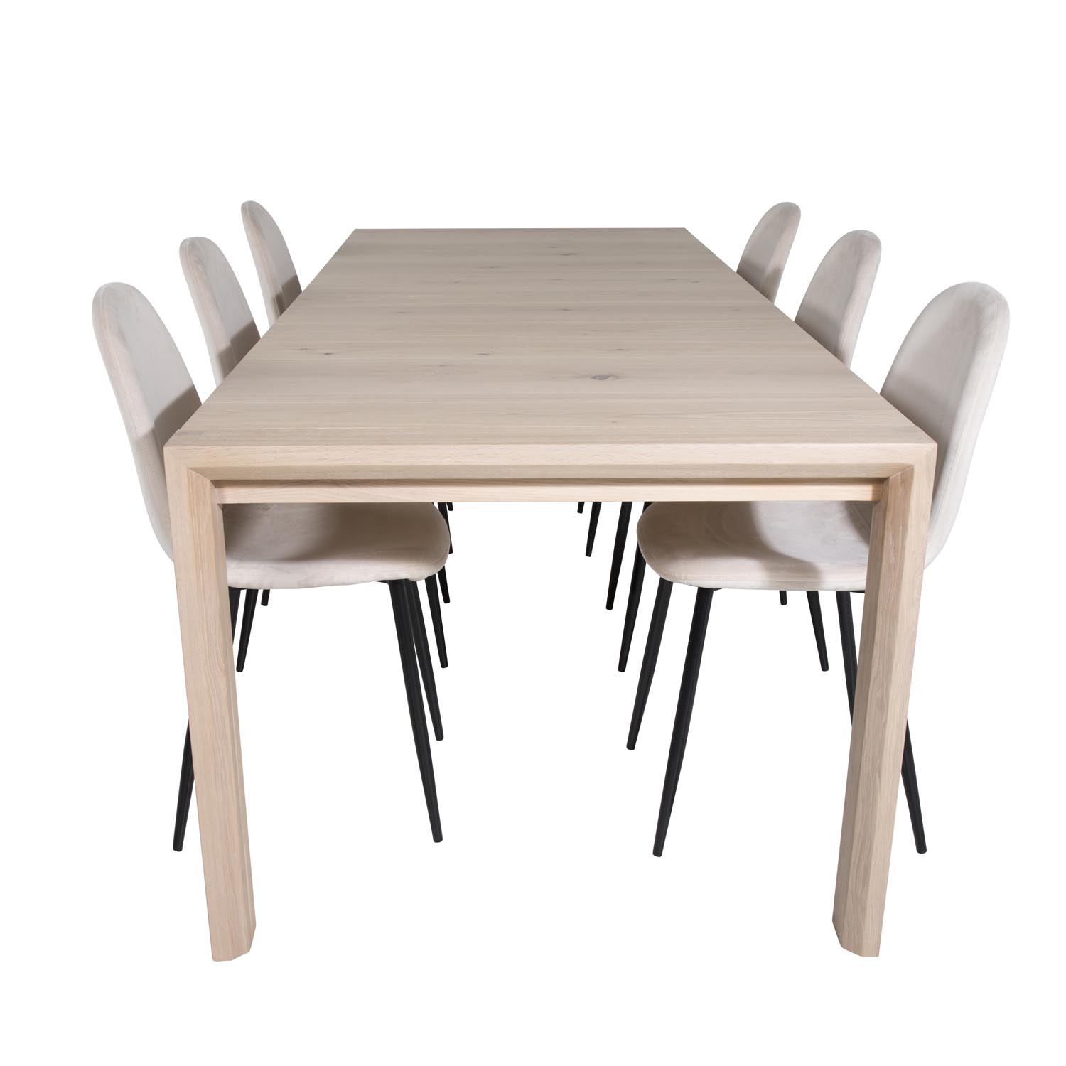 Venture Design Slider Spisebordssæt       Stole Hvidvasket Egefiner Eg Og Beige Stof Sort Metal