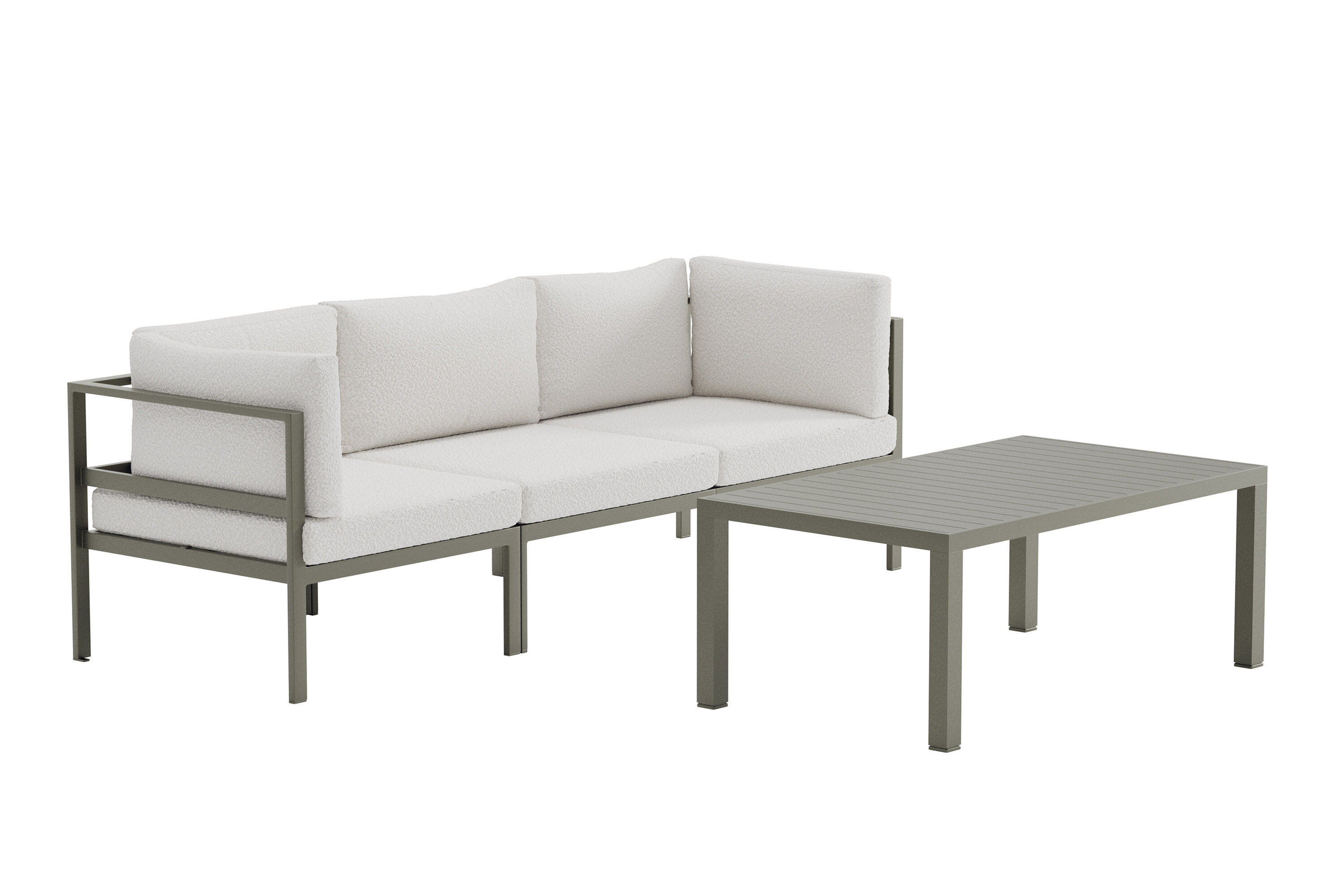 Venture Home Copacabana Havesofasæt       Bord Og   Sofa Hvid Bouclé Hynder Og Brun Aluminium