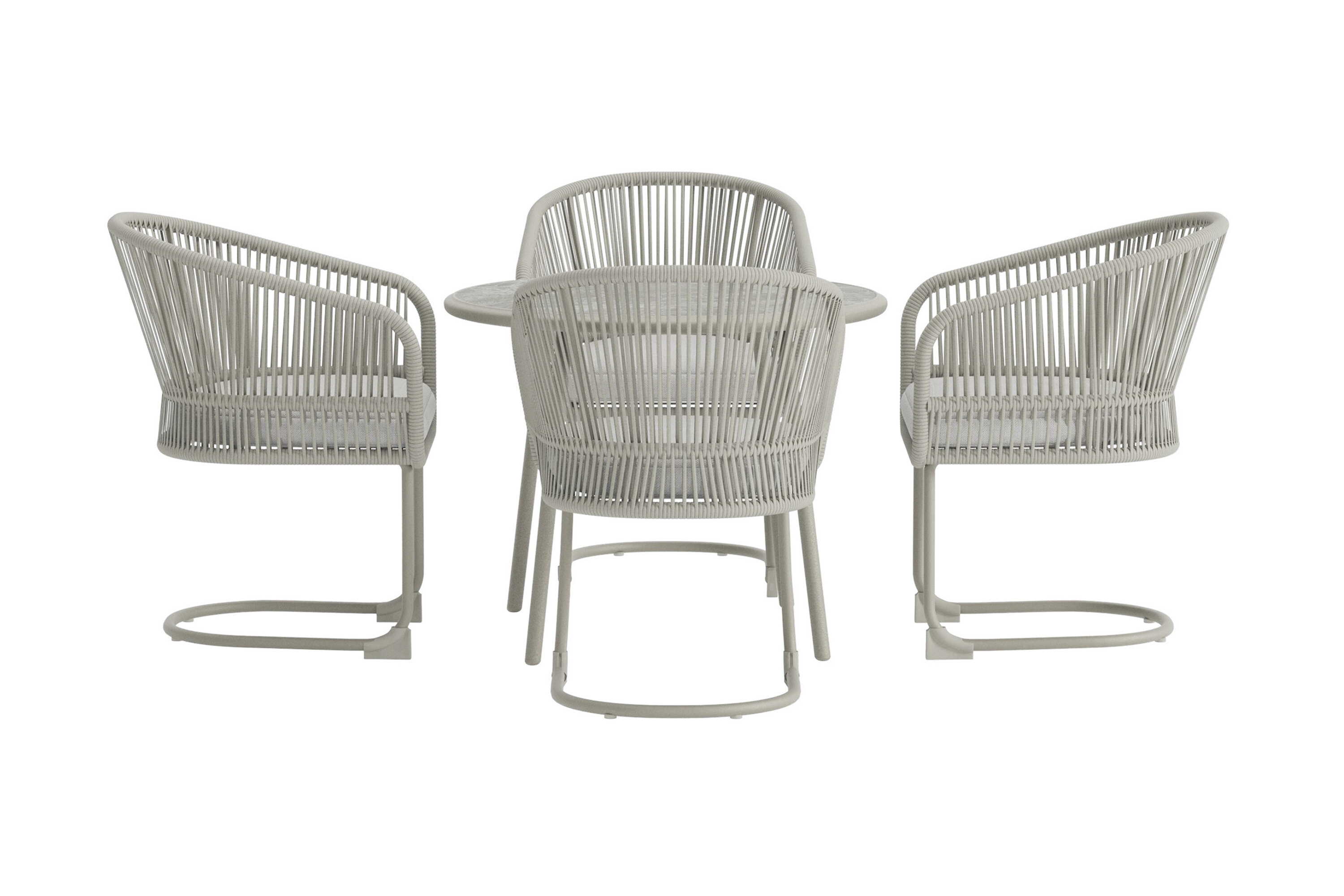 Venture Home Tilos Havesæt       Bord    Stole  Beige Hynder Pvc-komposit  Aluminium  Lysegrå Flet Og Stål