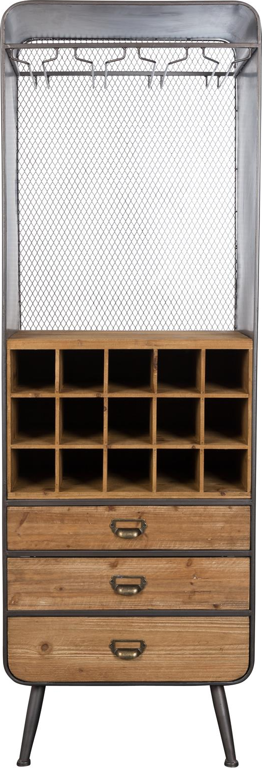 Vinskab Dutchbone Vino   Brungrå Lakeret Grantræ Med Jernunderdel 170x56x38 Cm