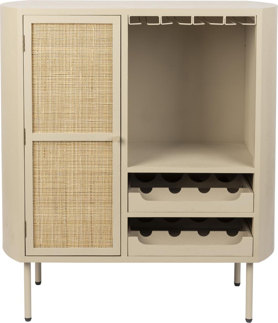 Vinskab Studio White Cabinet Stenlysgrå Med Flettet Rattan-dør