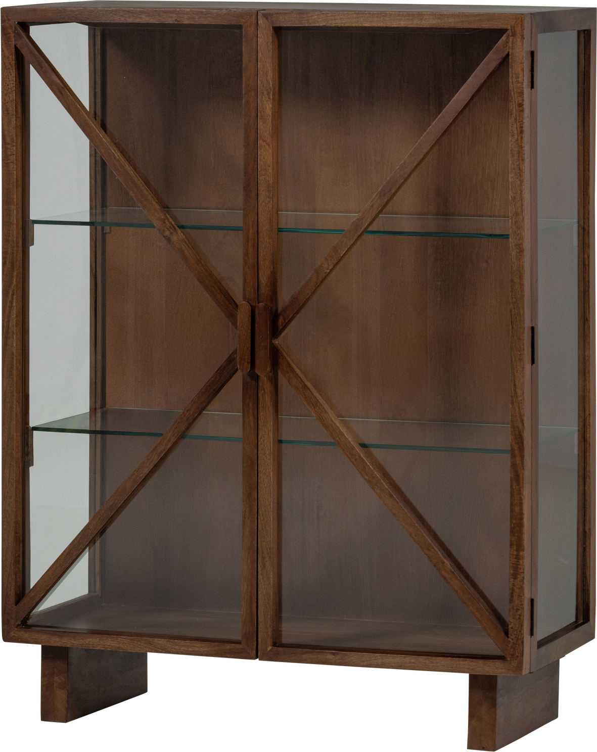 Vitrineskab Glasvitrine Woood Kella Brun Mangotræ  Glasdøre    Døre  H132xb100xd44 Cm