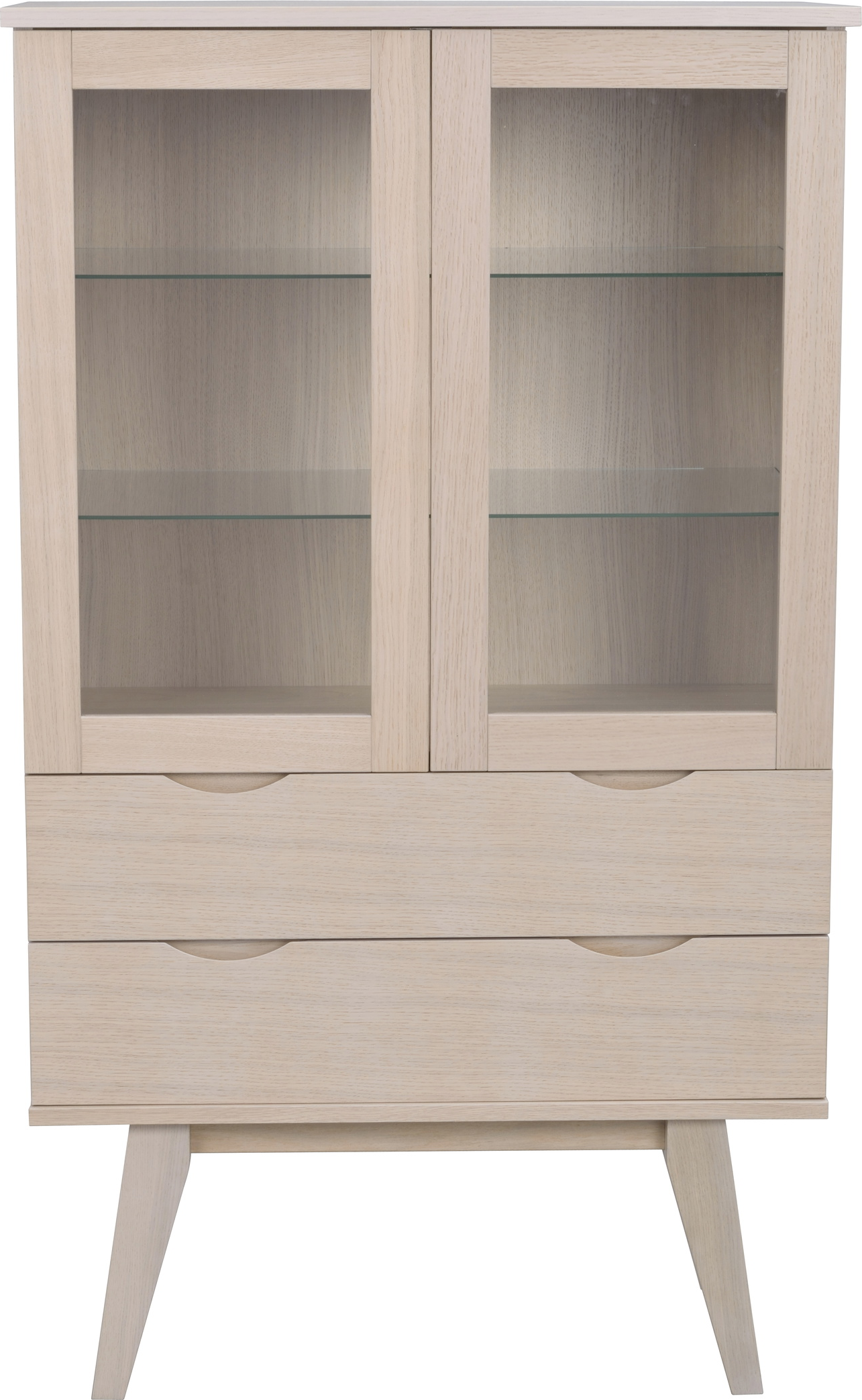 Vitrineskab Rowico Filippa Hvidkalket Egetræ Matlakeret 140x81x40 Cm Med Justerbare Hærdede Glashylder Og Soft-close Skuffer
