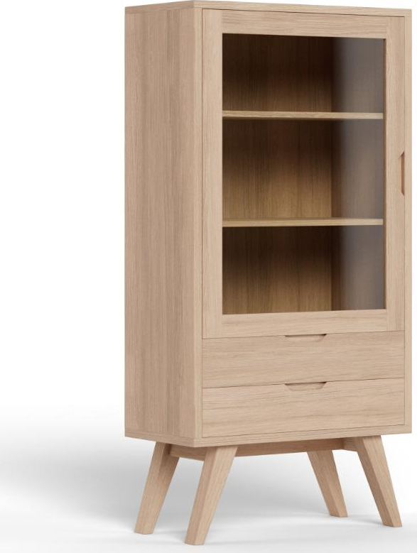 Vitrineskab Signature Arven  Hvidpigmenteret Olieret Egefiner Og Glas  H145ã B72ã D36 Cm    Justerbare Hylder    Skuffer