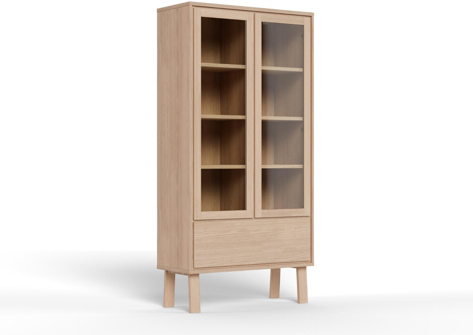 Vitrineskab Signature Lindholm H180ã B90ã D35 Hvidpigmenteret Egefiner Og Glas    Hylder  Skuffe