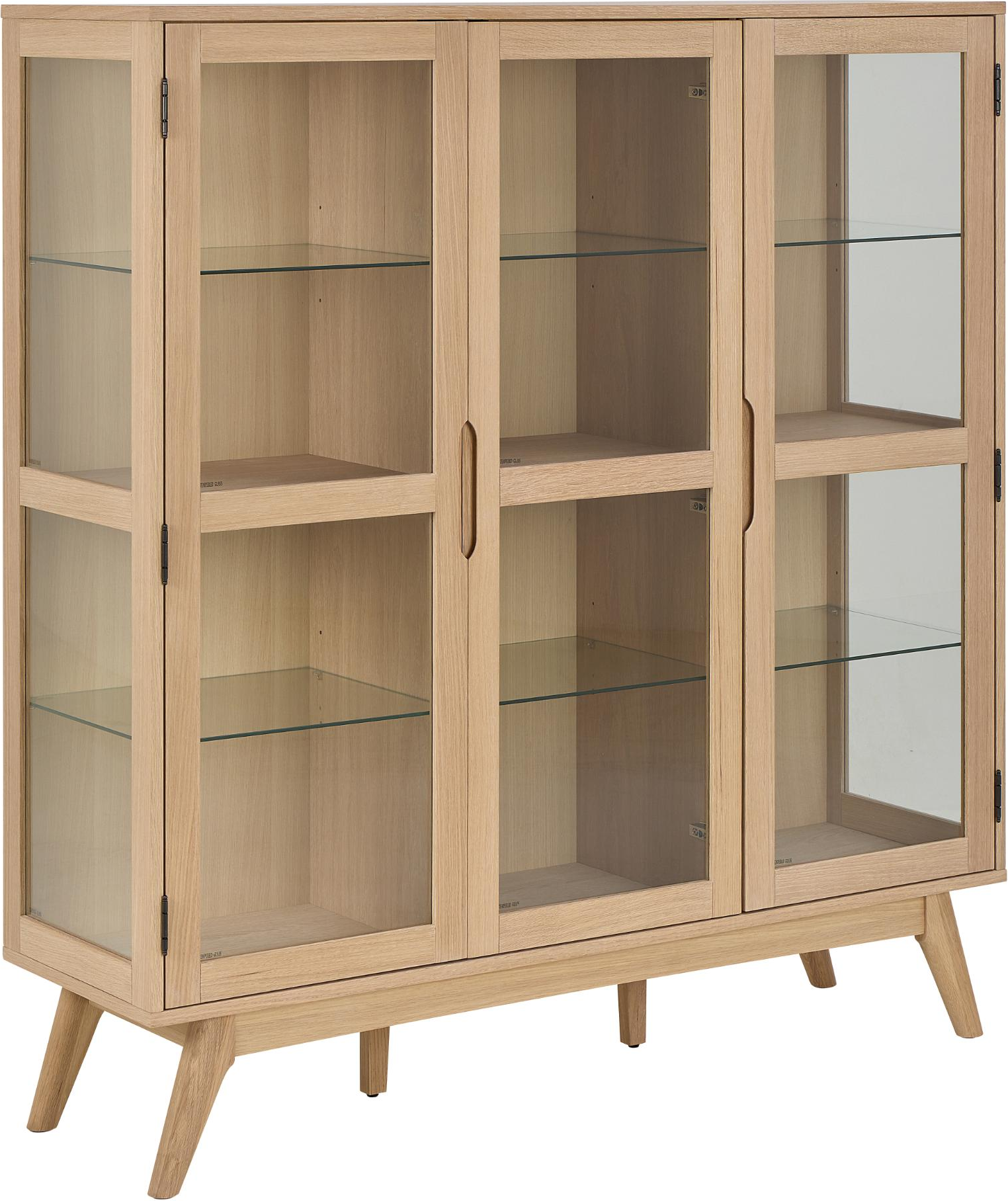 Vitrineskab Signature Merano H148xb140xd40 Cm  Hvidpigmenteret Olieret Egefiner Og Glas