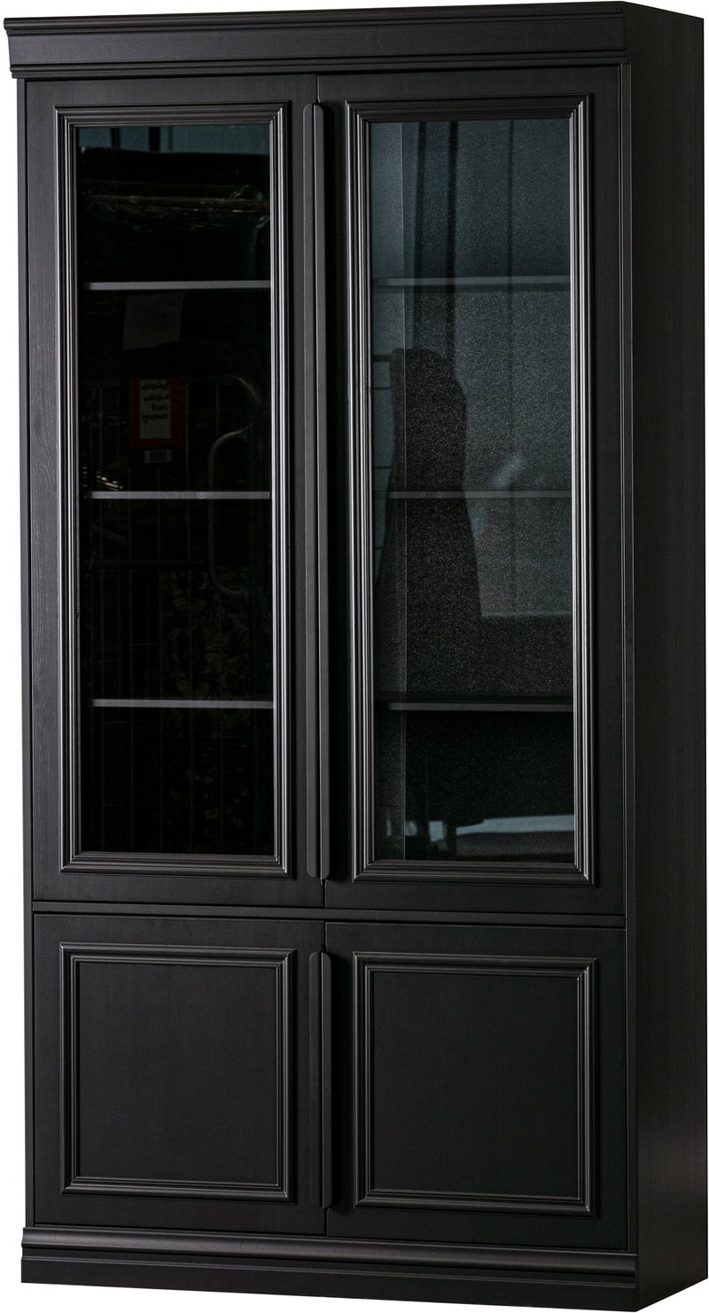 Vitrineskab Woood Organize Mat Sort  Massivt Fyrretræ Med Glaslåger Og Sprosser  Højdejusterbare Hylder  H215ã B110ã D44 Cm