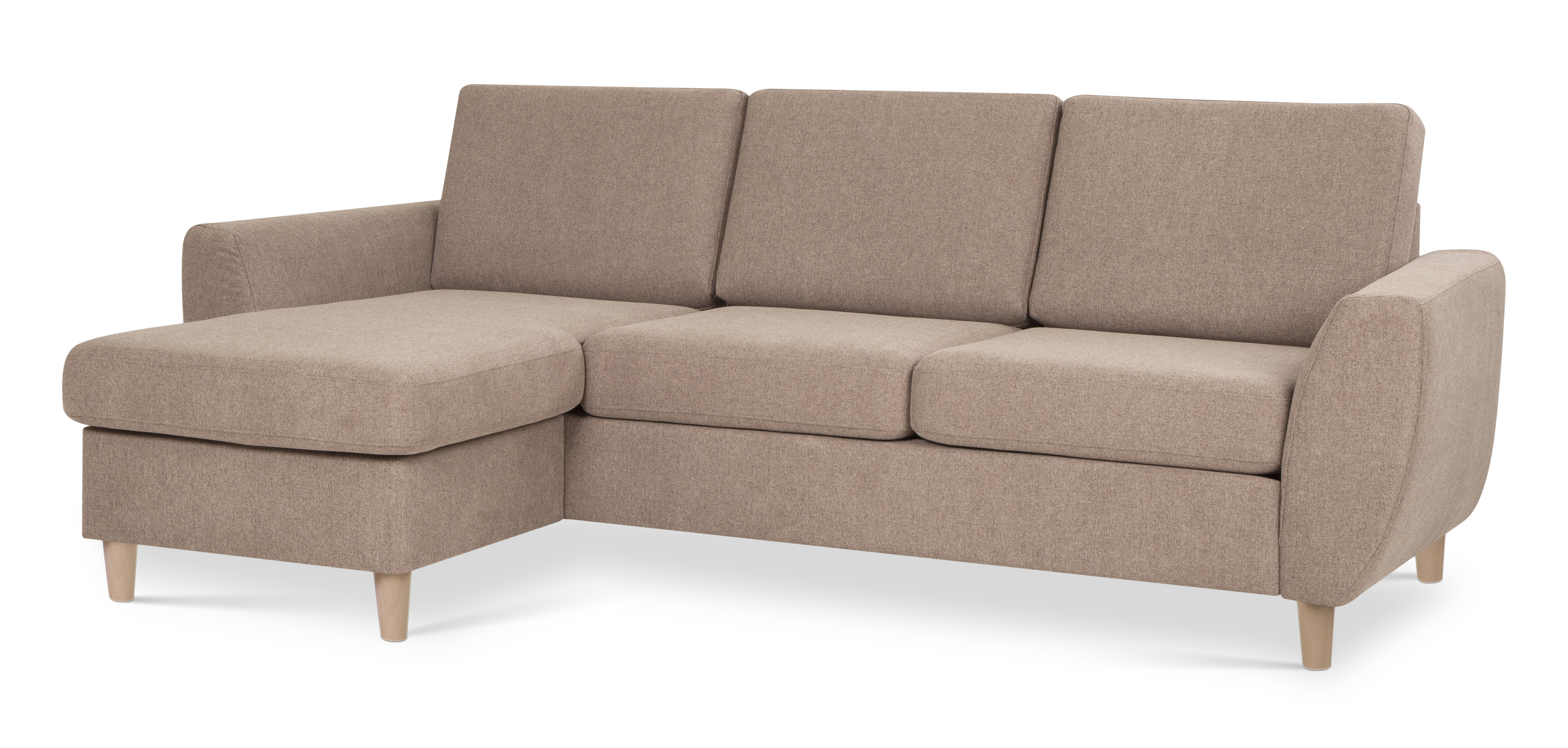 Wendy Set   3d Sofa     Chaiselong Antelope Beige Polyester Stof Og Natur Træ