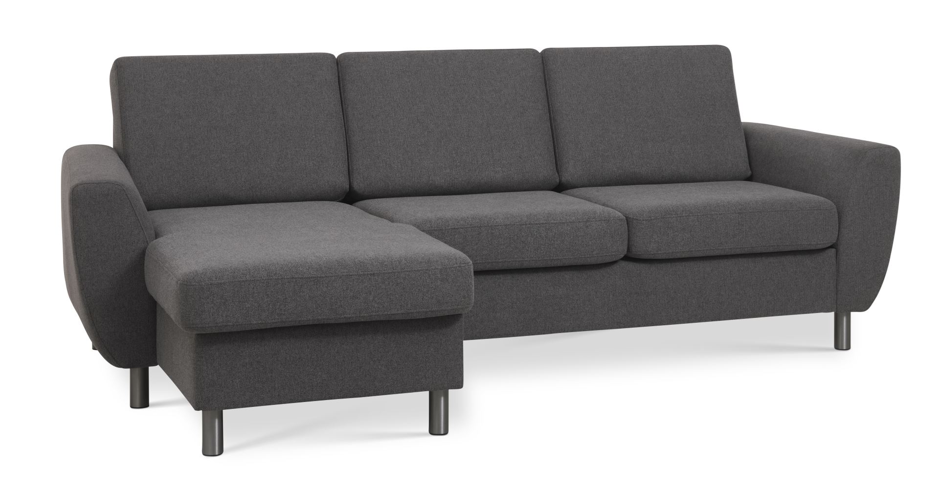 Wendy Set   3d Sofa     Chaiselong Antracitgrå Polyester Stof Og Børstet Aluminium