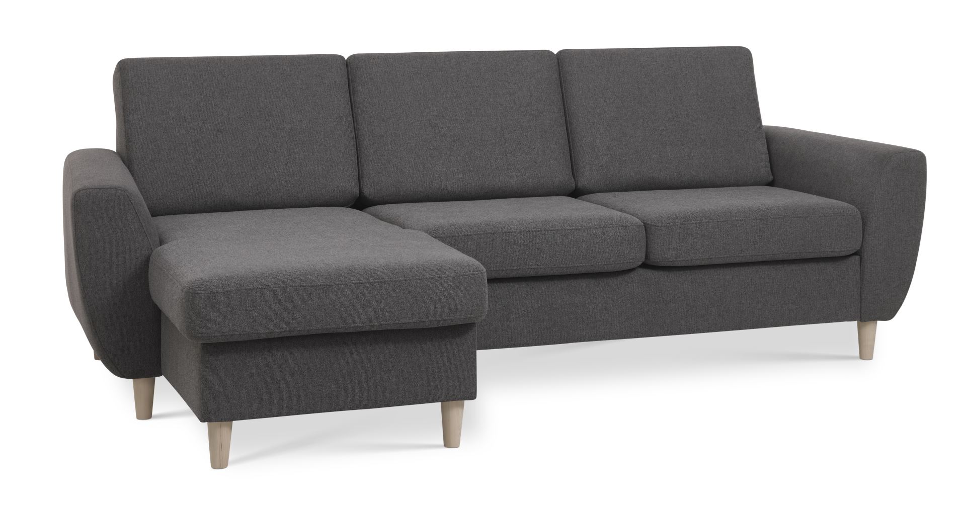 Wendy Set   3d Sofa     Chaiselong Antracitgrå Polyester Stof Og Natur Træ