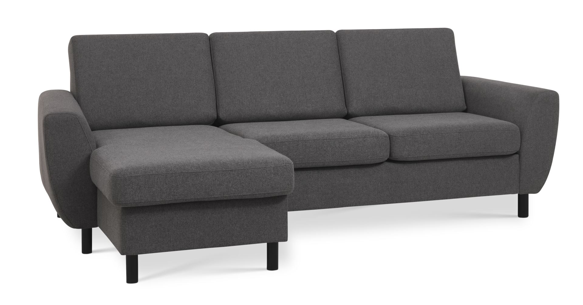 Wendy Set   3d Sofa     Chaiselong Antracitgrå Polyester Stof Og Sort Træ