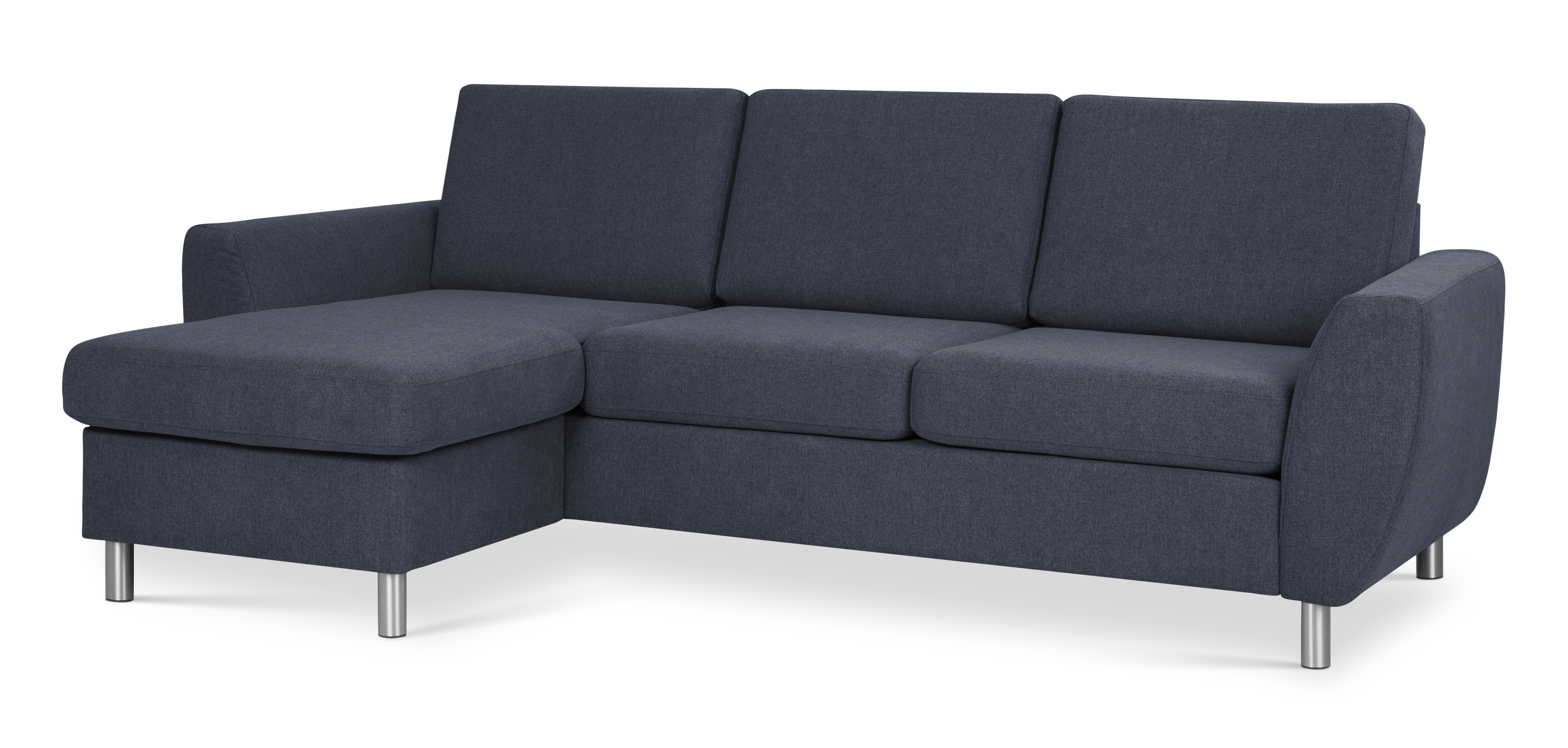 Wendy Set   3d Sofa     Chaiselong Blå Polyester Stof Og Børstet Aluminium