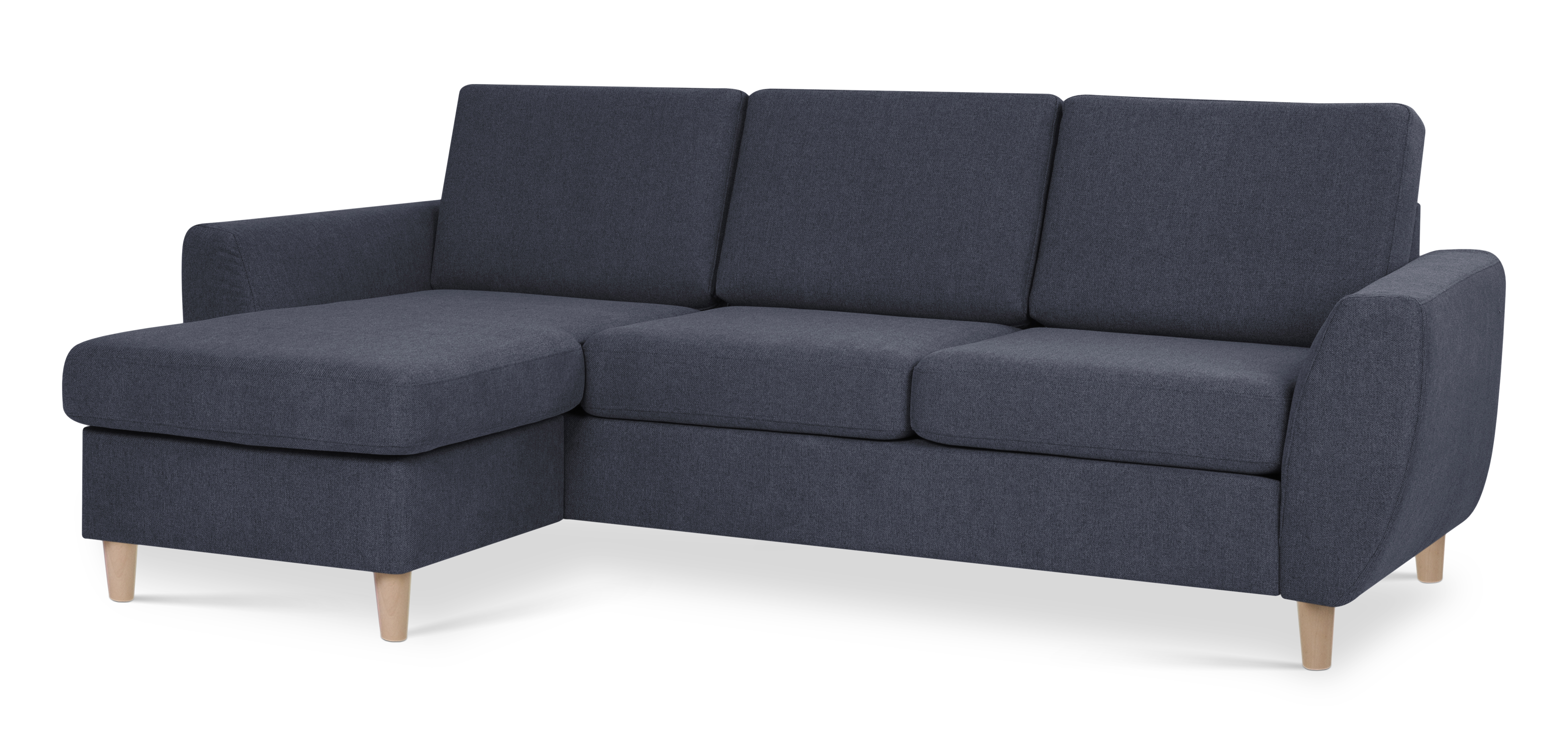 Wendy Set   3d Sofa     Chaiselong Blå Polyester Stof Og Natur Træ