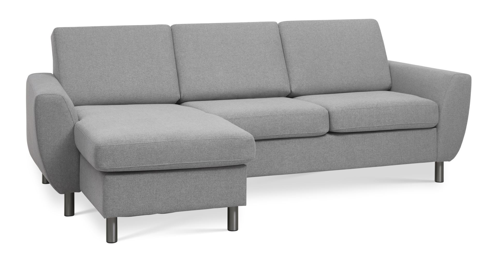 Wendy Set   3d Sofa     Chaiselong Grå Polyester Stof Og Børstet Aluminium