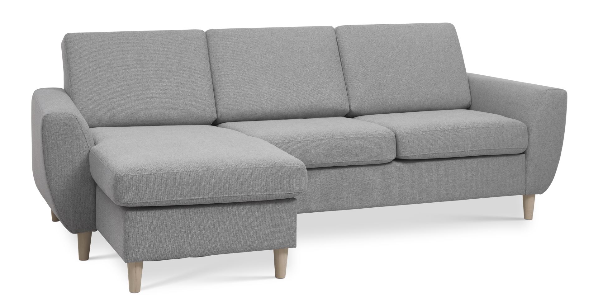 Wendy Set   3d Sofa     Chaiselong Grå Polyester Stof Og Natur Træ