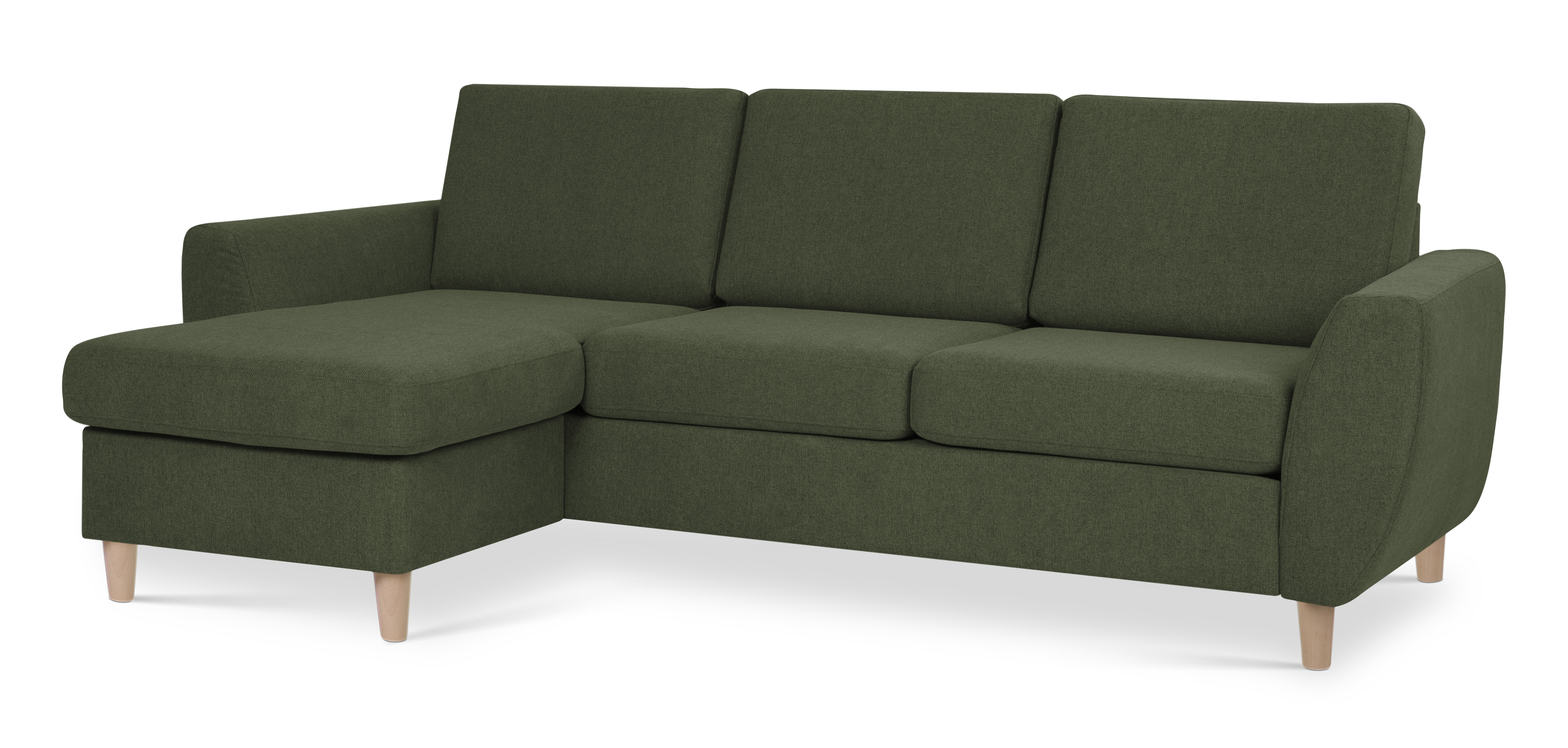 Wendy Set   3d Sofa     Chaiselong Vinter Mosgrøn Polyester Stof Og Natur Træ