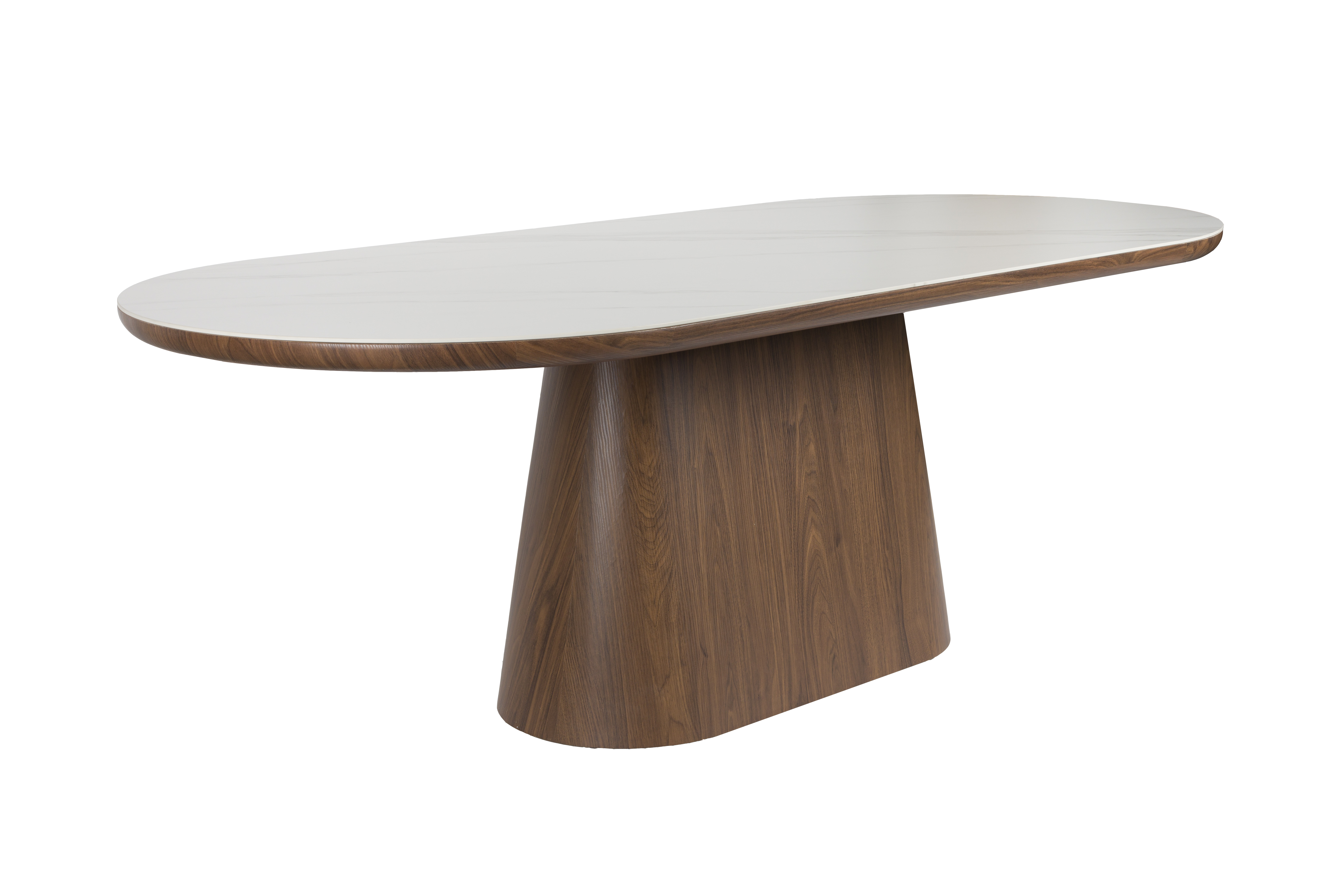 White Label Living Almira Spisebord  Oval Snehvid Mat Sintret Sten Og Valnød Papirfinér  200x90