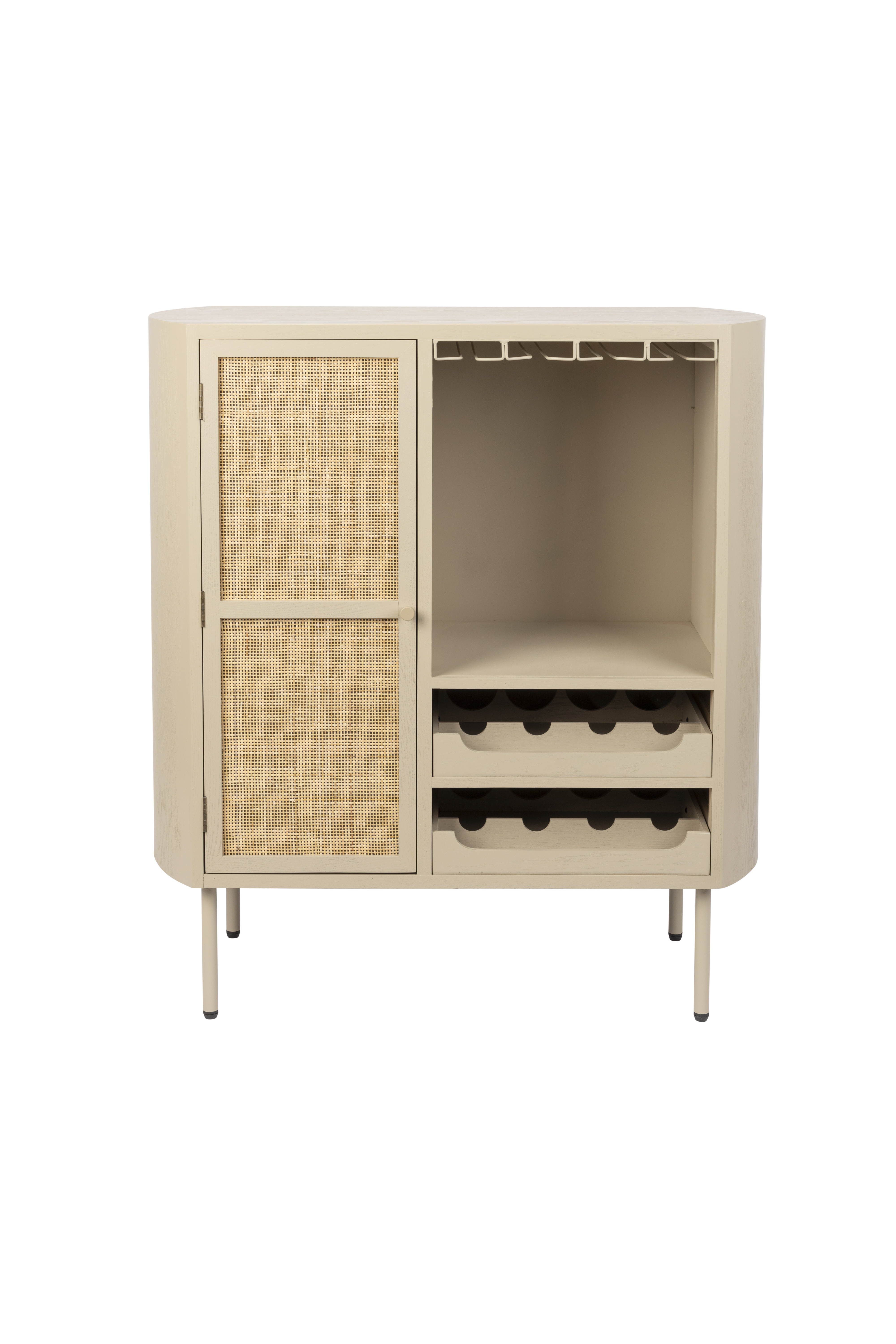 White Label Living Amaya Low Vinskab       Låge Og Hylder Rattan Og Beige Stål
