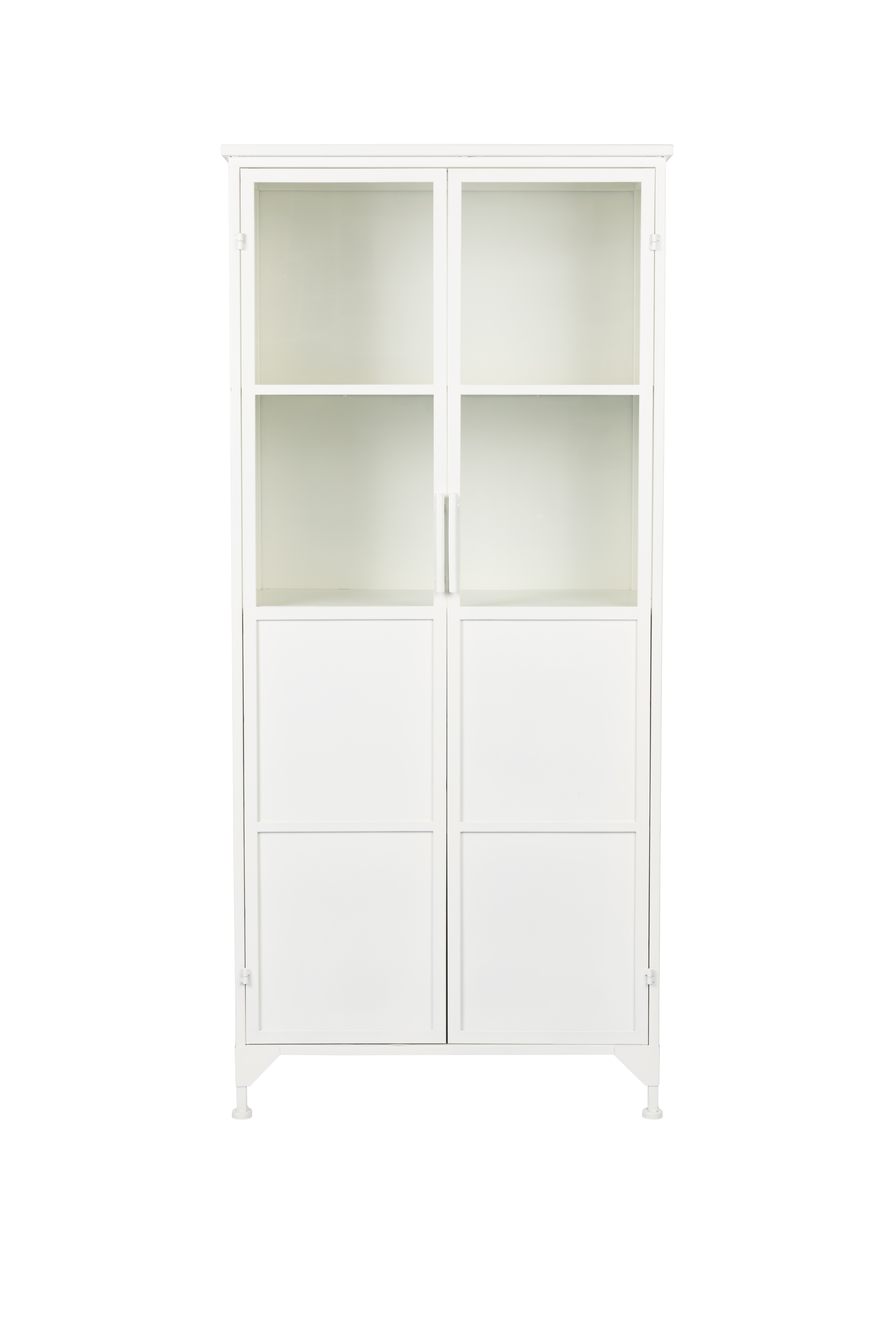 White Label Living Miya Høj Vitrineskab       Låger Og Hylder Glas Og Hvid Jern