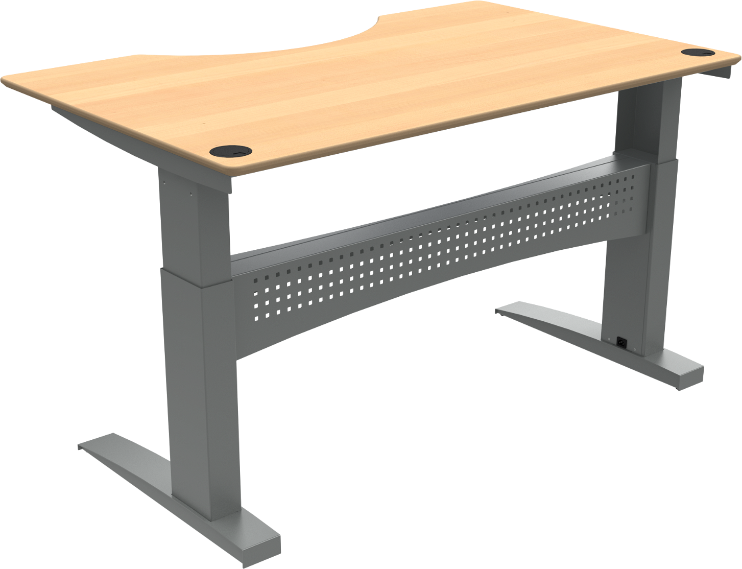 Zennord Flexdesk To-bens Hæve- Sænkebord Sit-stand Skrivebord Med Centerudskæring Bøg Bordplade Sølv Stel 160ã 100 Cm