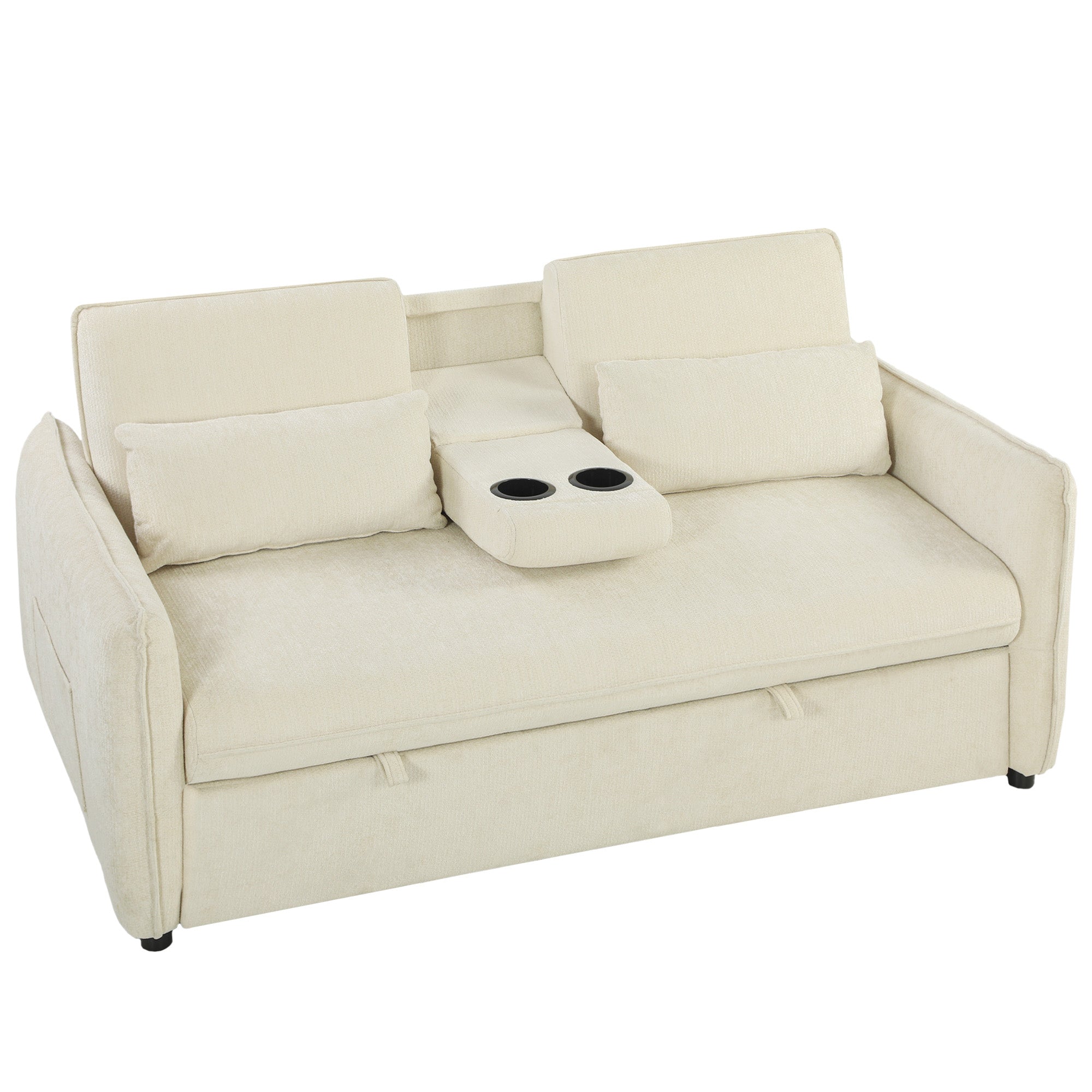 - -  Justerbar Sovesofa  To-personers Med Kopholdere  Justerbar Ryglæn Og Sidelommer  Beige