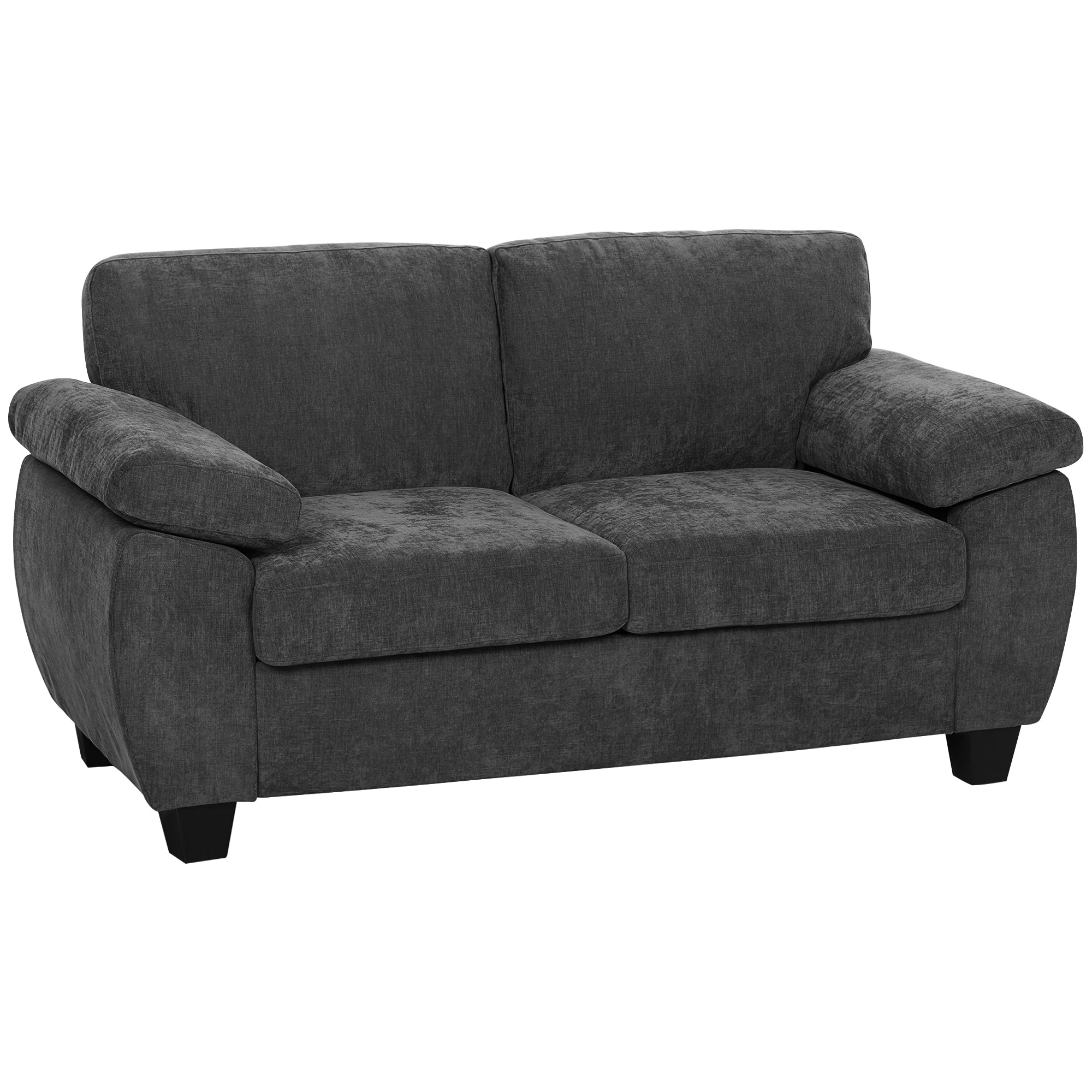 -personers Sofa  156 Cm Chenillesofa Med Tykke Fjederkernehynder  Brede Polstrede Armlæn  300 Kg Lasteevne  Mørkegrå