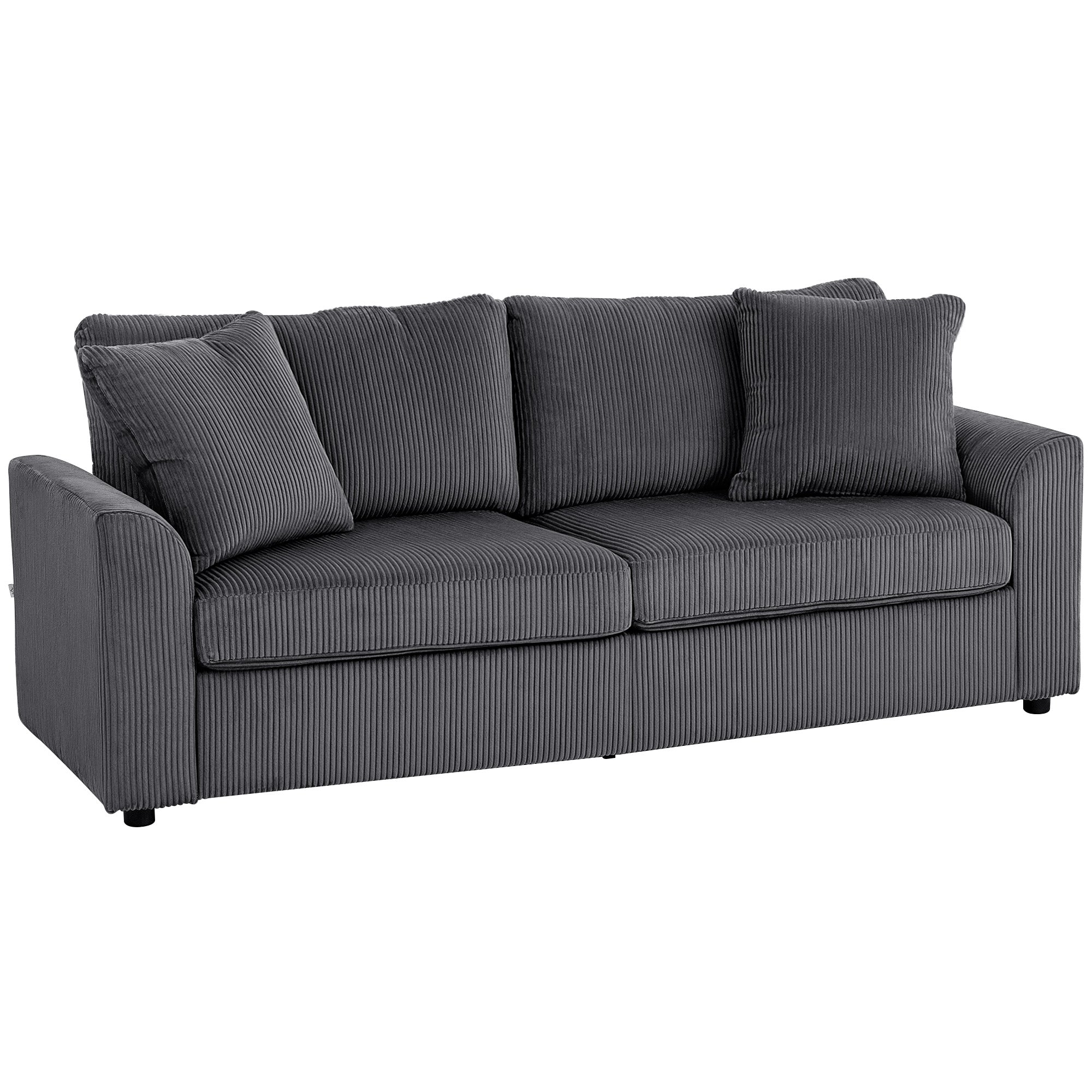 -personers Sofa Med Dekorative Hynder  Corduroy Sofa Til Stue  Soveværelse  212 Cm Bred  Mørkegrå