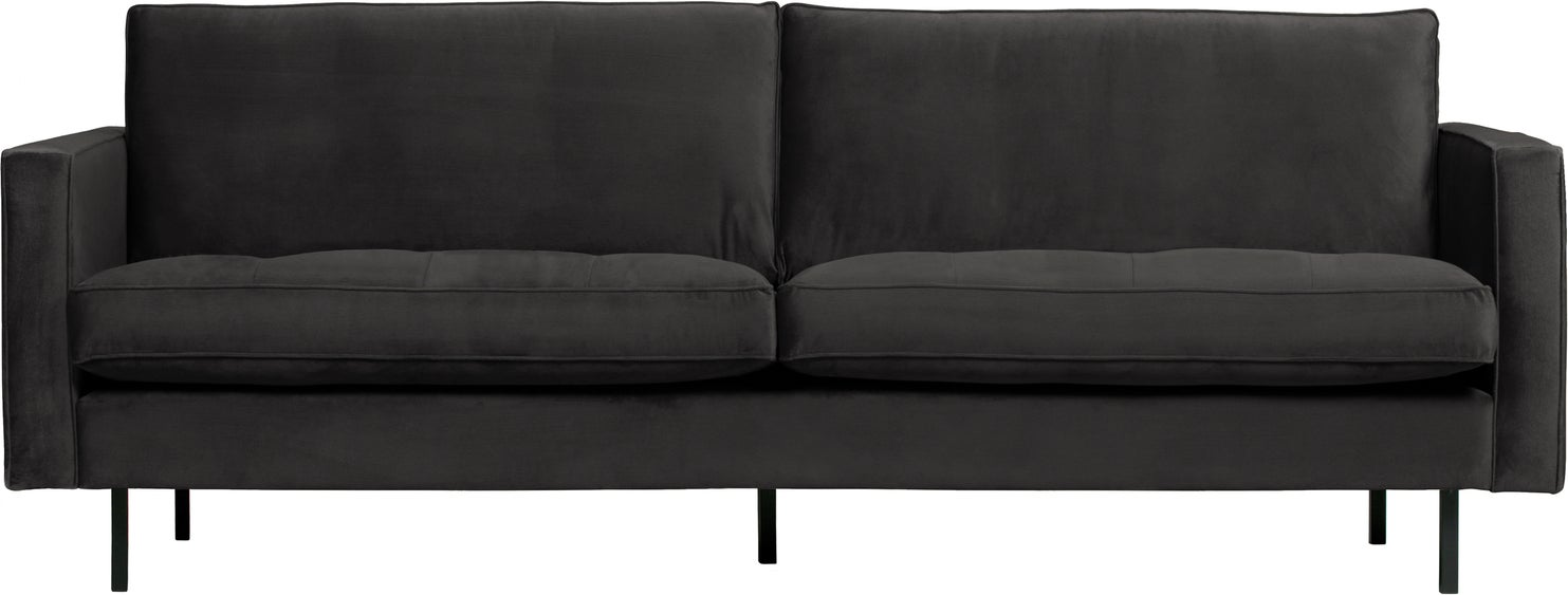 -personers Sofa Woood Rodeo Classic  Antracitgrå Velour 230 Cm  Quiltet Sæde  Slanke Metalben