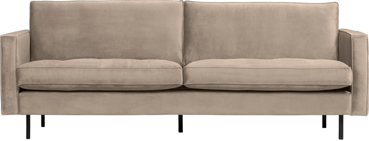 -personers Sofa Woood Rodeo Classic Khaki Velour 230 Cm  Quiltede Sædehynder  Høj Benramme  Skum Og Zigzag-fjedre