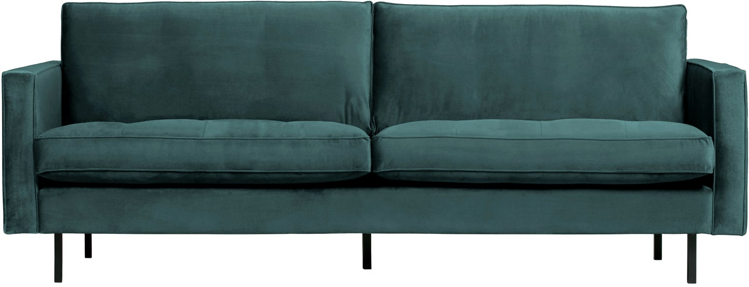 -personers Sofa Woood Rodeo Classic Tealblå Velour 230 Cm Quiltede Sædehynder Metalben