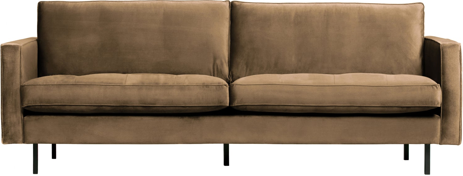 -personers Sofa Woood Rodeo Classic  Velour Taupe 230 Cm  Quiltede Sædehynder Og Metalben