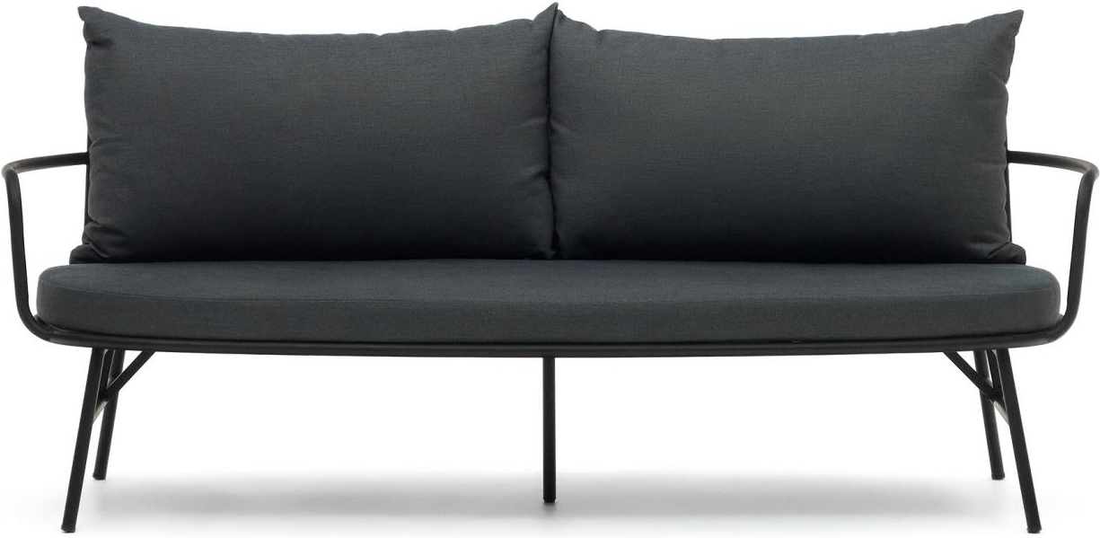 -personers Udendørs Sofa Kave Home Bramant   Sort Stål Til Overdækkede Rum Med Aftagelige  Vandafvisende Puder